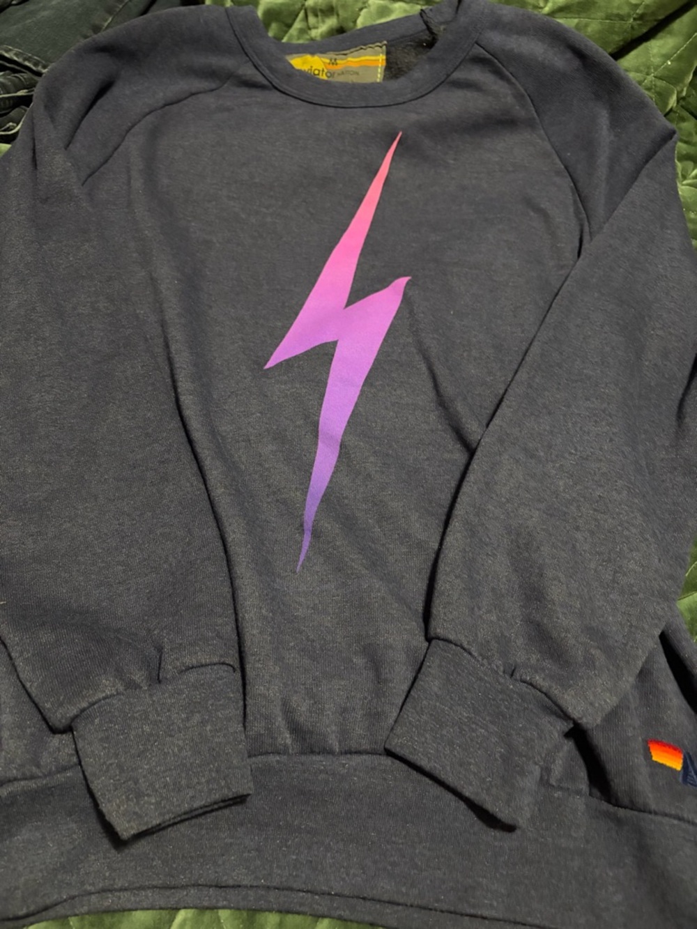 Aviator Nation Lightning Bolt Sweatshirt Navy Blue Pink Gradient Womens Medium